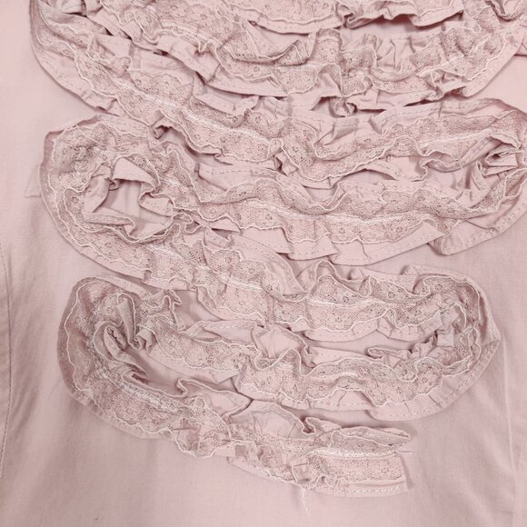 Famelin Women's Blouse Size 2 Pink Pearl Lace Mock Neck Business Casual Elegant - Picture 5 of 11